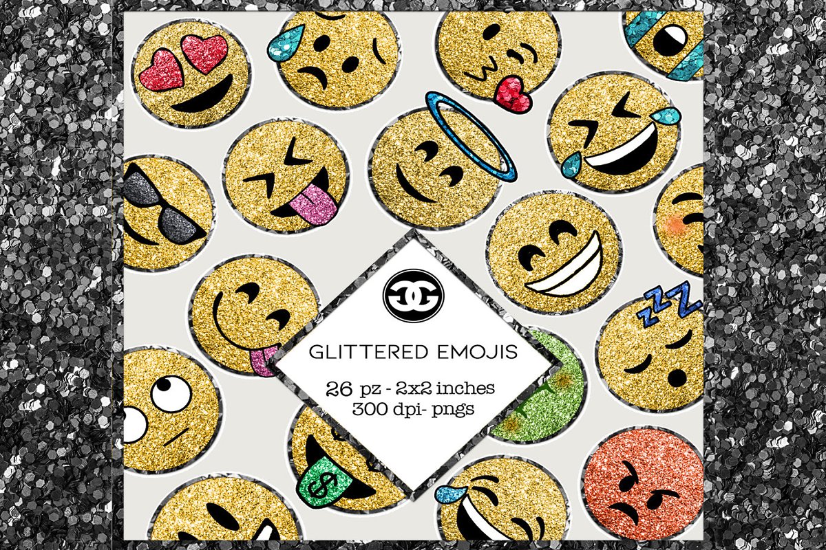 [Creativemarket] Glitter Emoji Clip arts png set_0.jpg